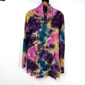 Cynthia Ashby Oversized Cowl Neck Top Tunic XS Tie Dye Asymmetric Lagenlook Art